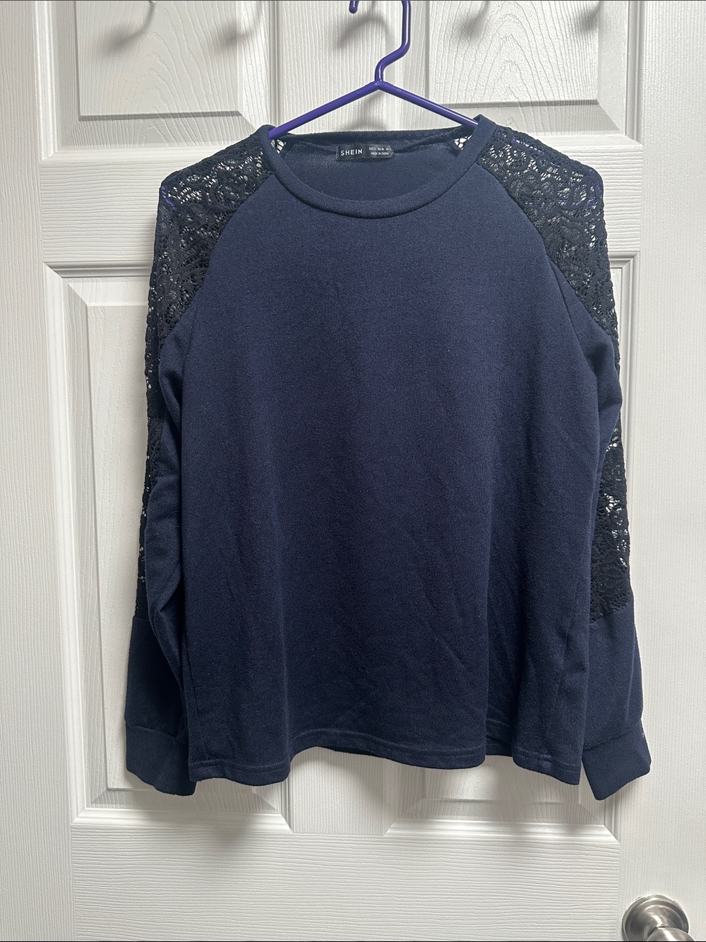 SHEIN Navy Lace Shoulder Pullover